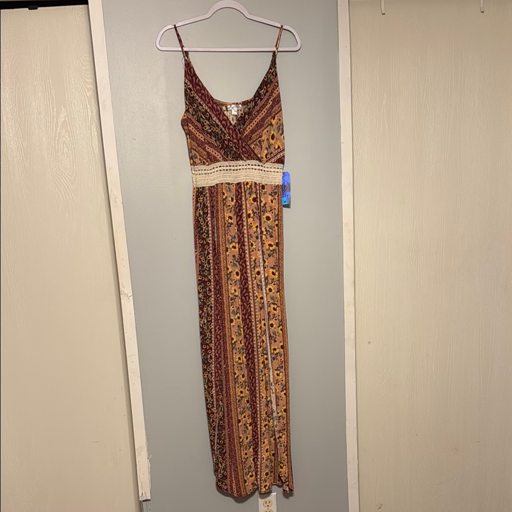 Justify Brown and Orange Pant Romper with Spaghetti Straps and Sleeveless Design
